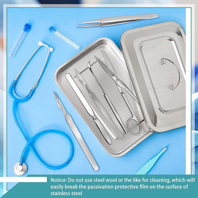 Fabbay Medical Surgical Trays 201 Stainless Steel Tray Dental Instruments Organizer Holder Sterilized Metal Box with Lid and Handle Grip for Medical Surgical Dental Instruments(12 Inch) - Image 4